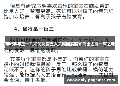 刘诚宇与王一凡如何凭借五大关键因素脱颖而出占据一席之地